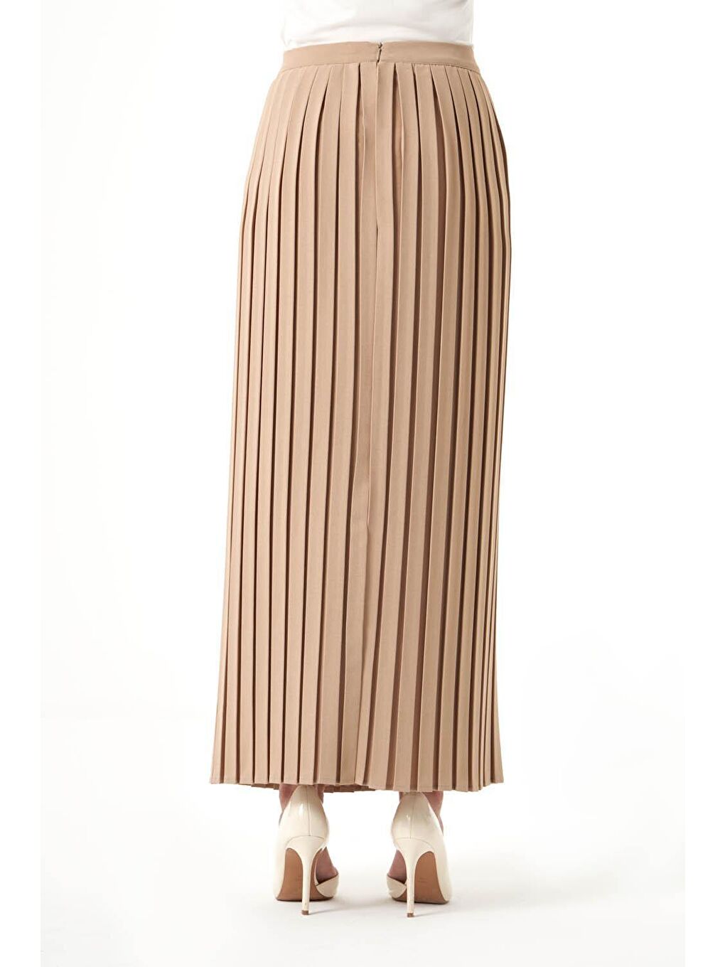 Bej Krep Pliseli Vizon Etek-5