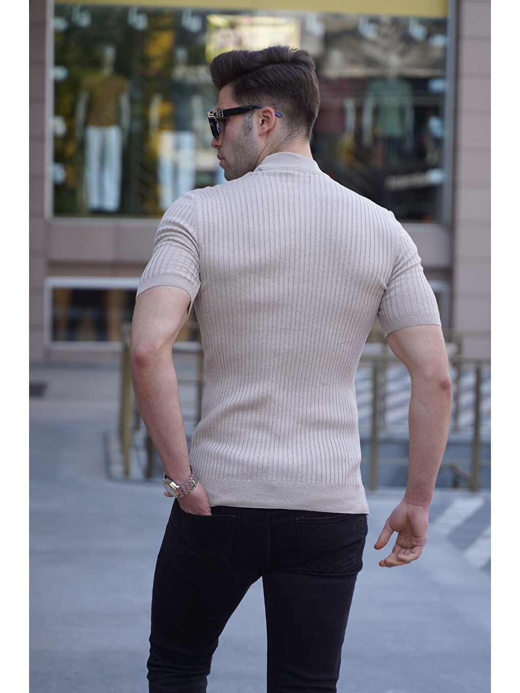 Bej Yarım Balıkçı Camel Erkek Triko Tişört 4604-1