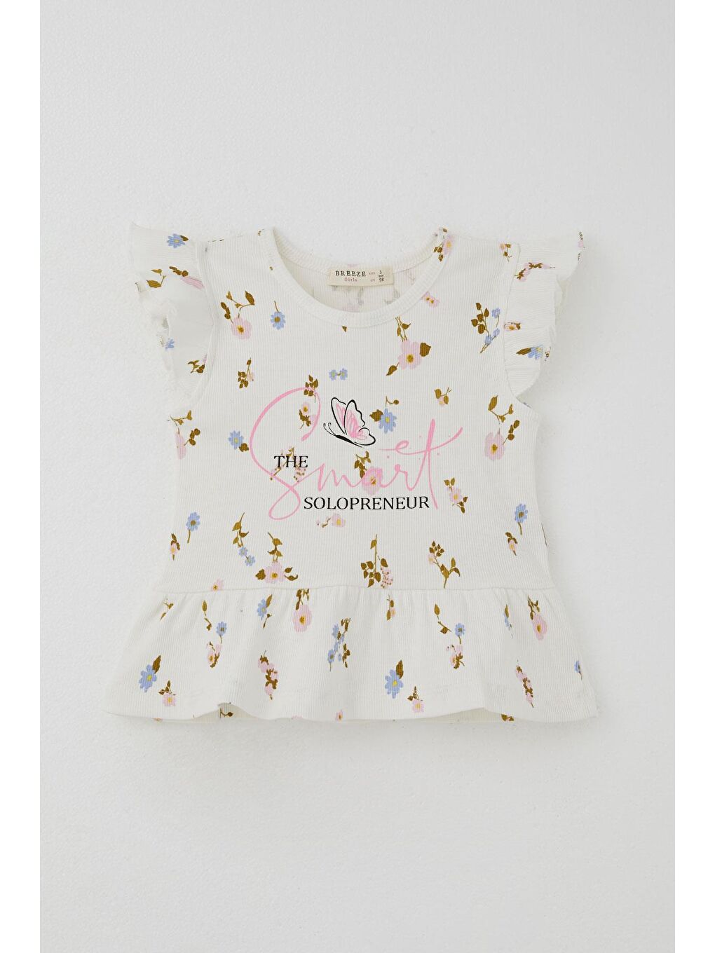 Kız Çocuk Taytlı Takım Renkli Çiçek Desenli Fırfırlı Ekru (2-6 Yaş)-5