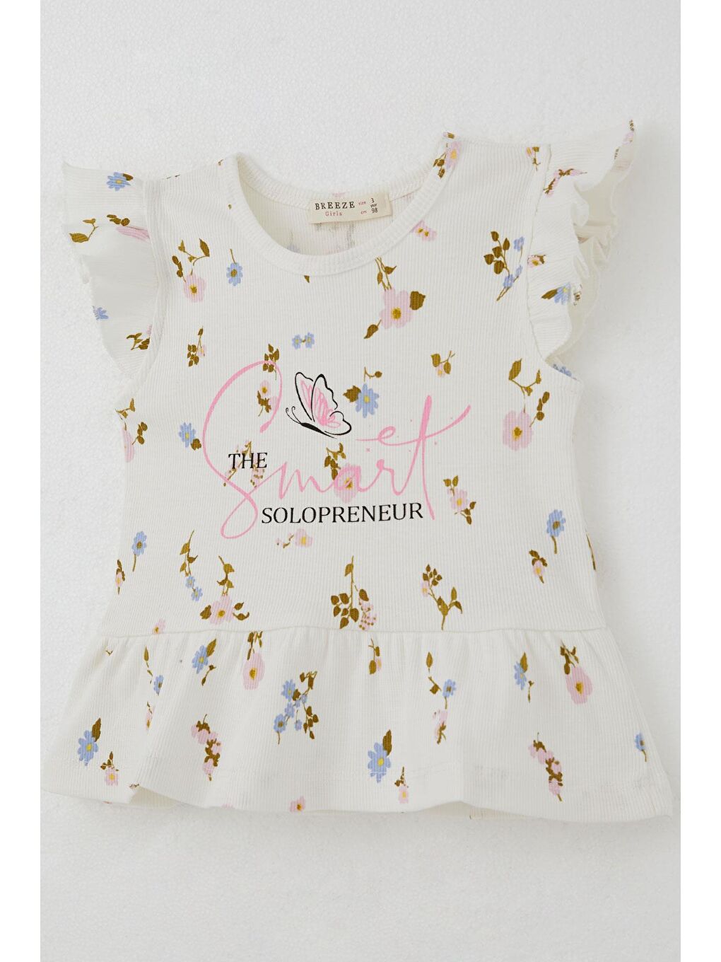 Kız Çocuk Taytlı Takım Renkli Çiçek Desenli Fırfırlı Ekru (2-6 Yaş)-9