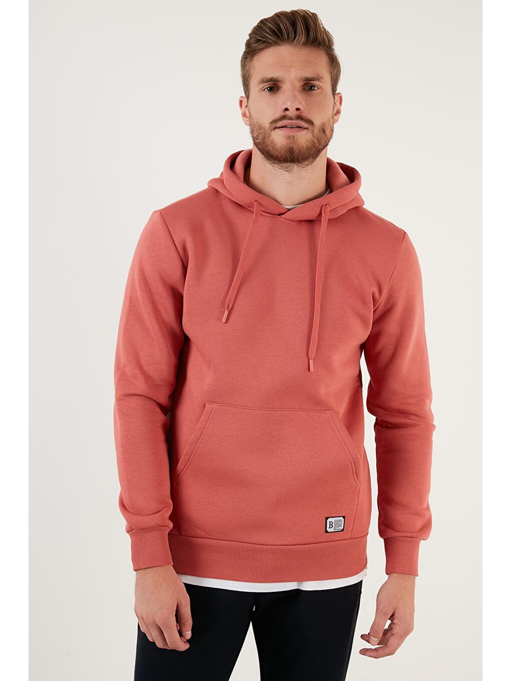 Kahverengi Slim Fit Kapüşonlu Kanguru Cepli İçi Tüylü Yumuşak Şardonlu Sweat 5905281-3