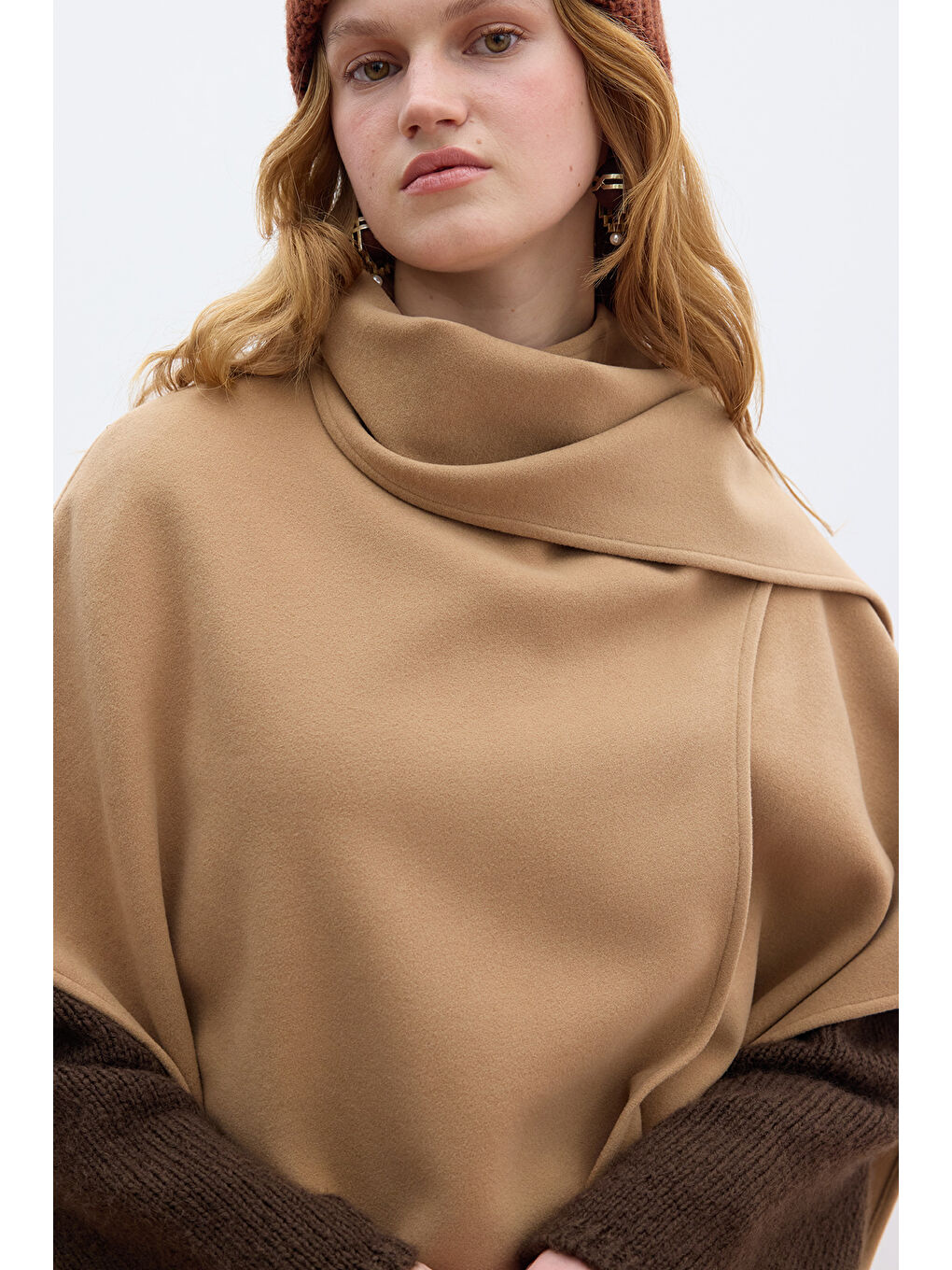 Kahverengi Atkılı Kaşe Panço Camel-6