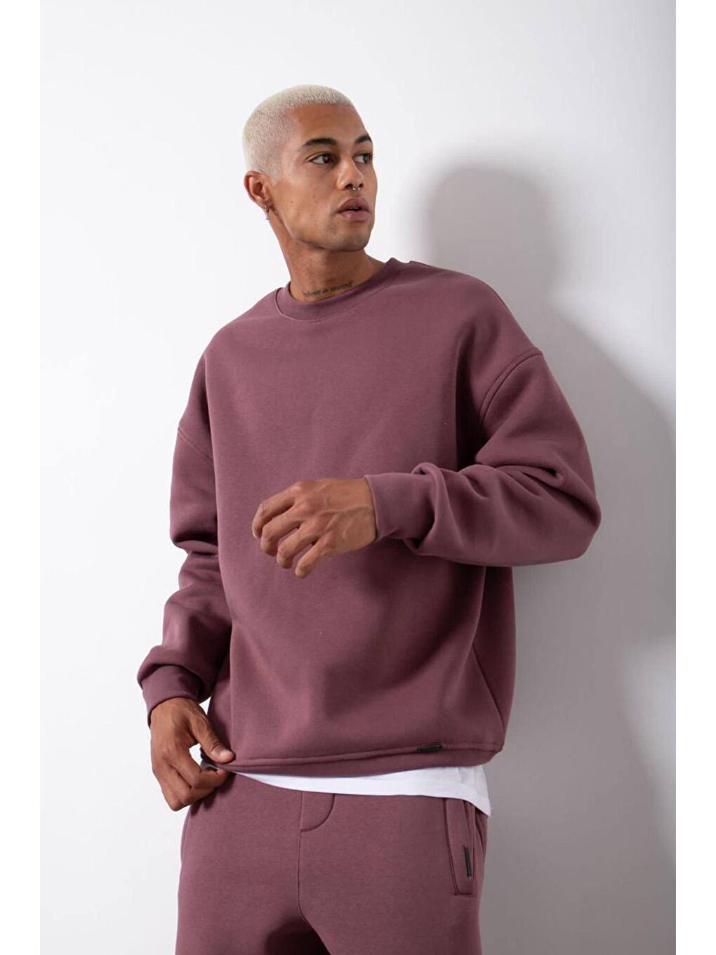 XHAN Koyu Bordo Vişne Çürüğü Organik Pamuklu Şardonlu Oversize Sweatshirt 3KXE8-46416-31