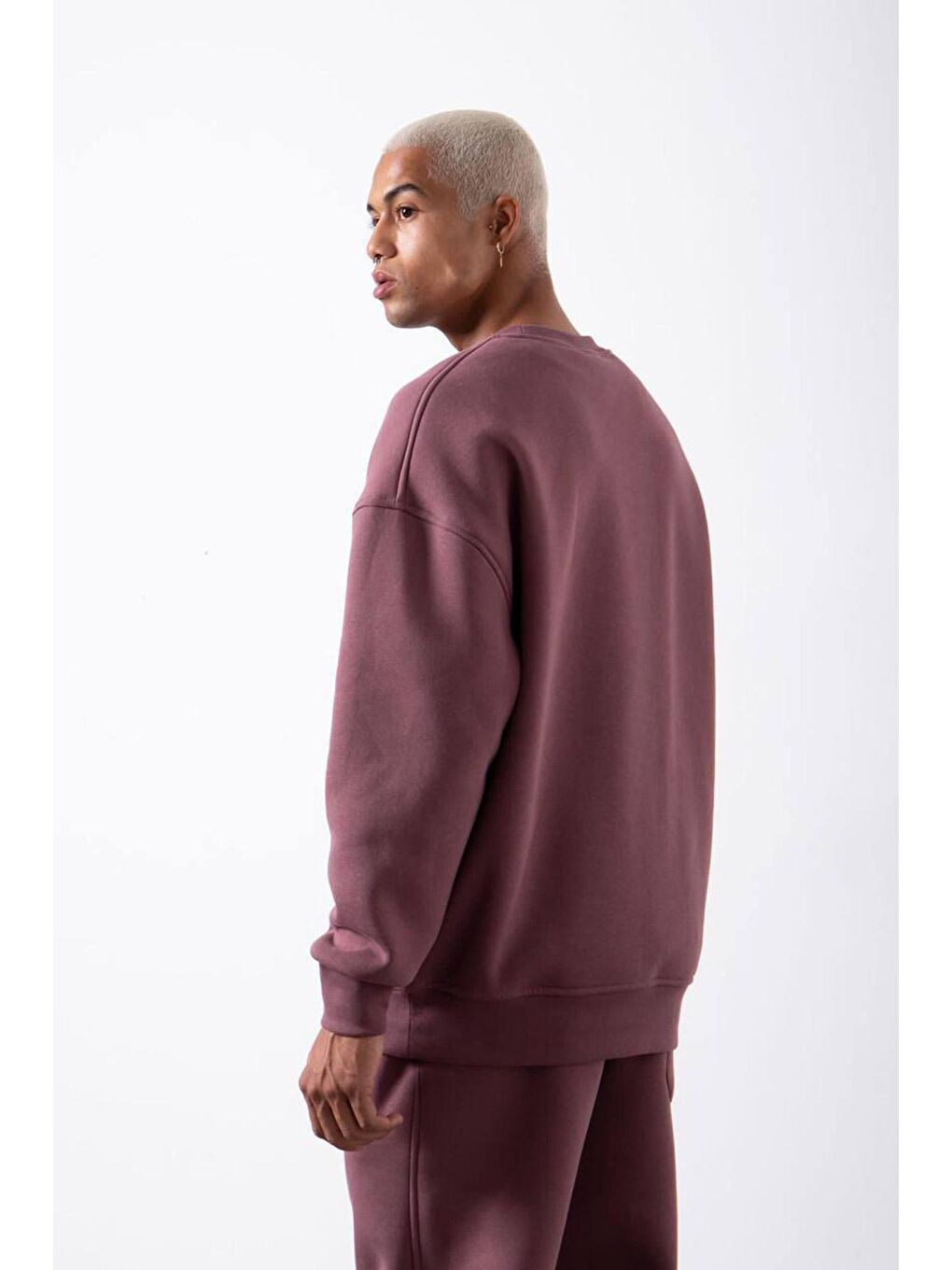 XHAN Koyu Bordo Vişne Çürüğü Organik Pamuklu Şardonlu Oversize Sweatshirt 3KXE8-46416-31 - 2