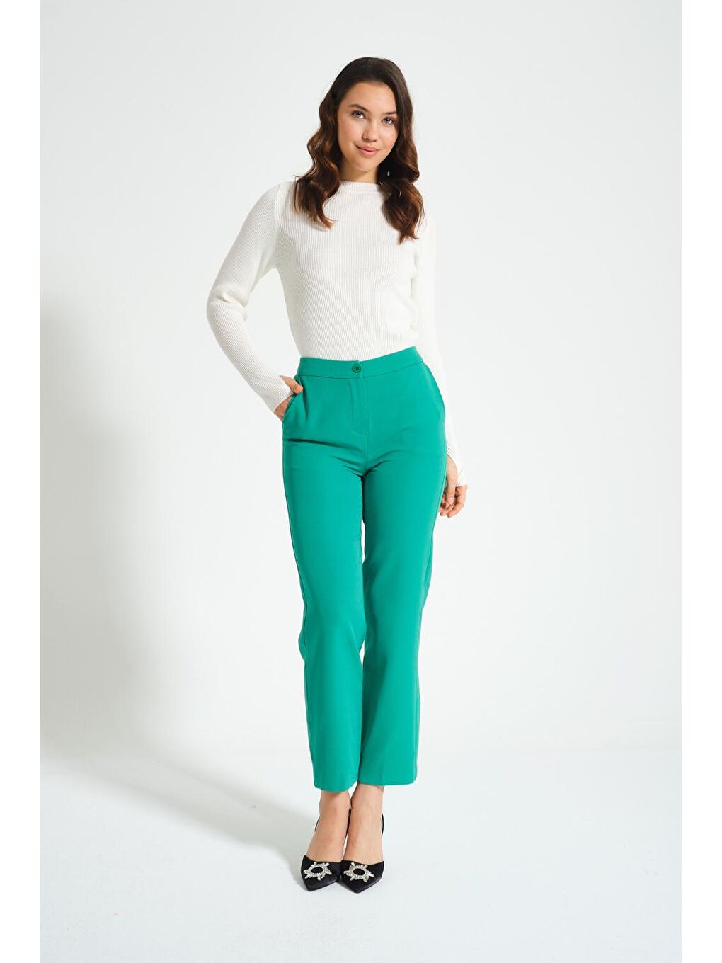 Mizalle Yeşil Double Basic Yeşil Pantolon