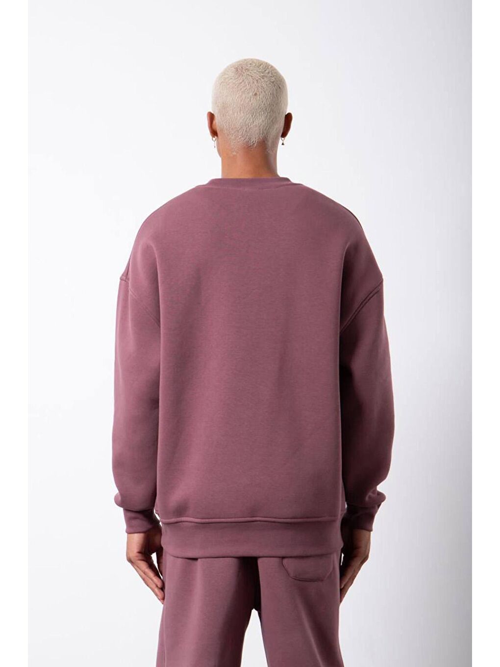 XHAN Koyu Bordo Vişne Çürüğü Organik Pamuklu Şardonlu Oversize Sweatshirt 3KXE8-46416-31 - 3