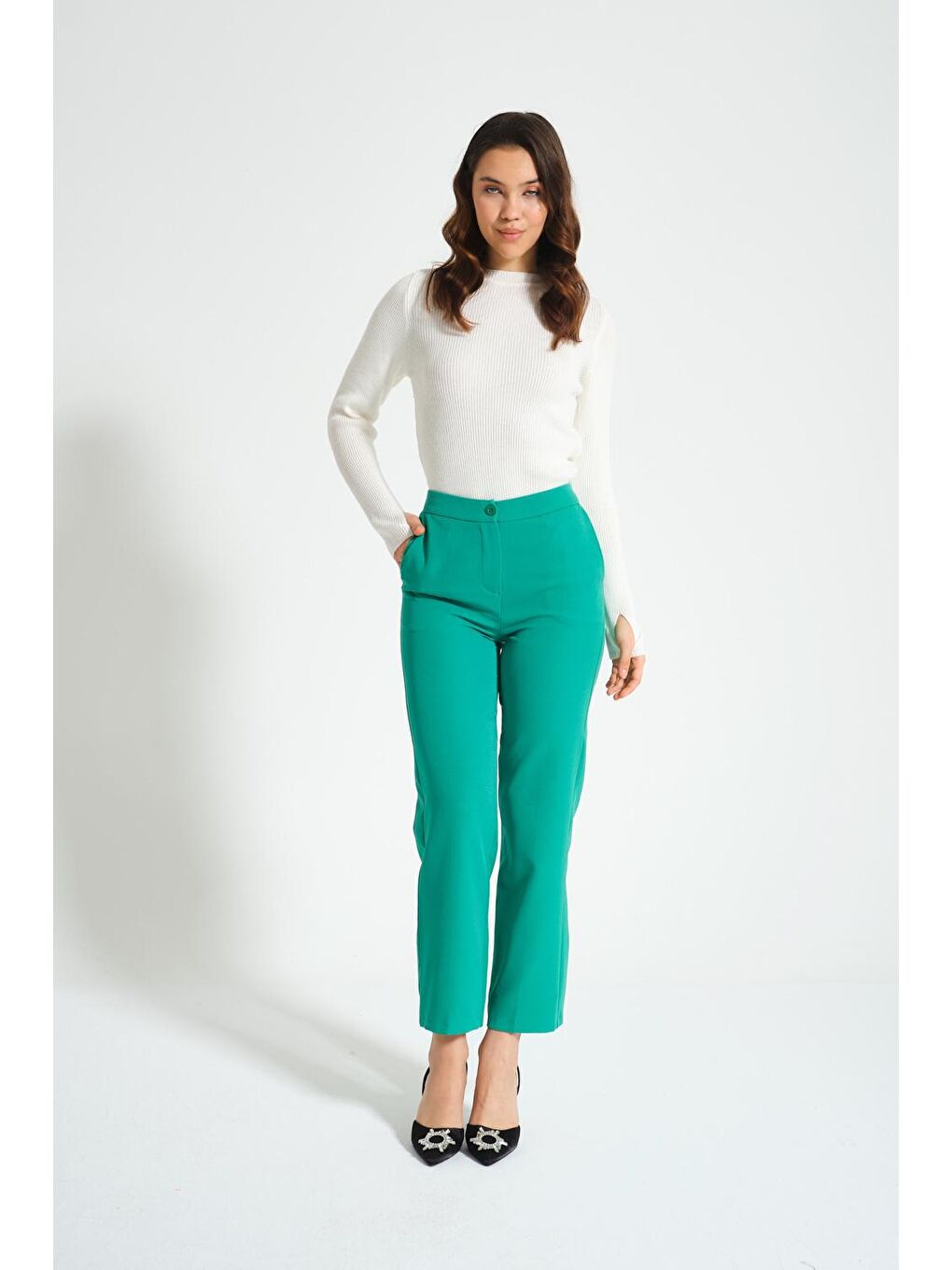 Mizalle Yeşil Double Basic Yeşil Pantolon - 1