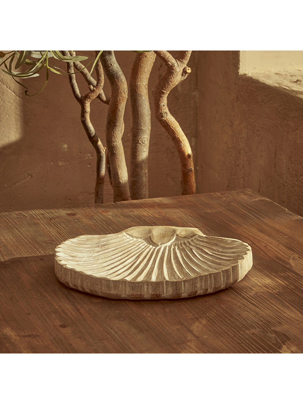 Bej Oyster Mango Ağacı Dekoratif Tabak Naturel (30x2,5x20 cm)-3