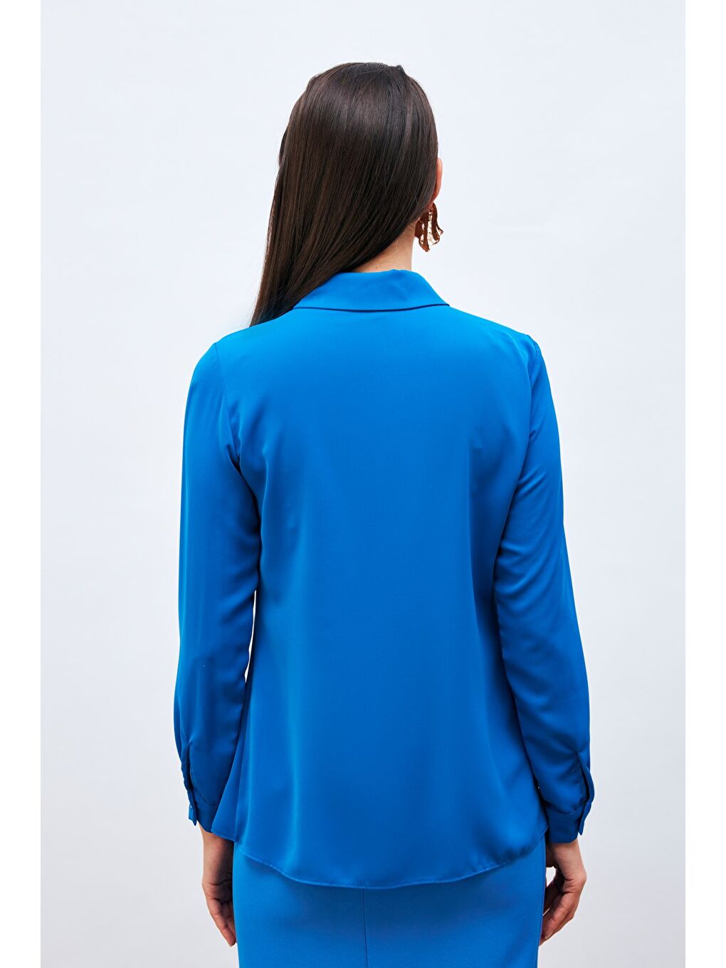 Zincir Aksesuarlı Düz Gömlek - Sax Mavi-5