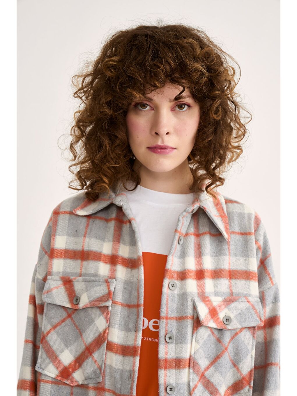 Kahverengi Ekose Desenli Uzun Gömlek - Kiremit-3