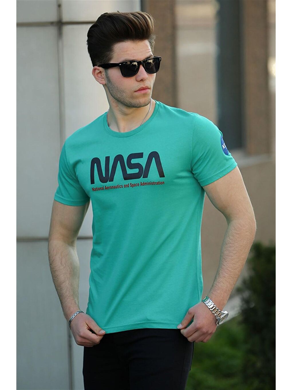 Baskılı Yeşil Erkek Tişört 4525-1