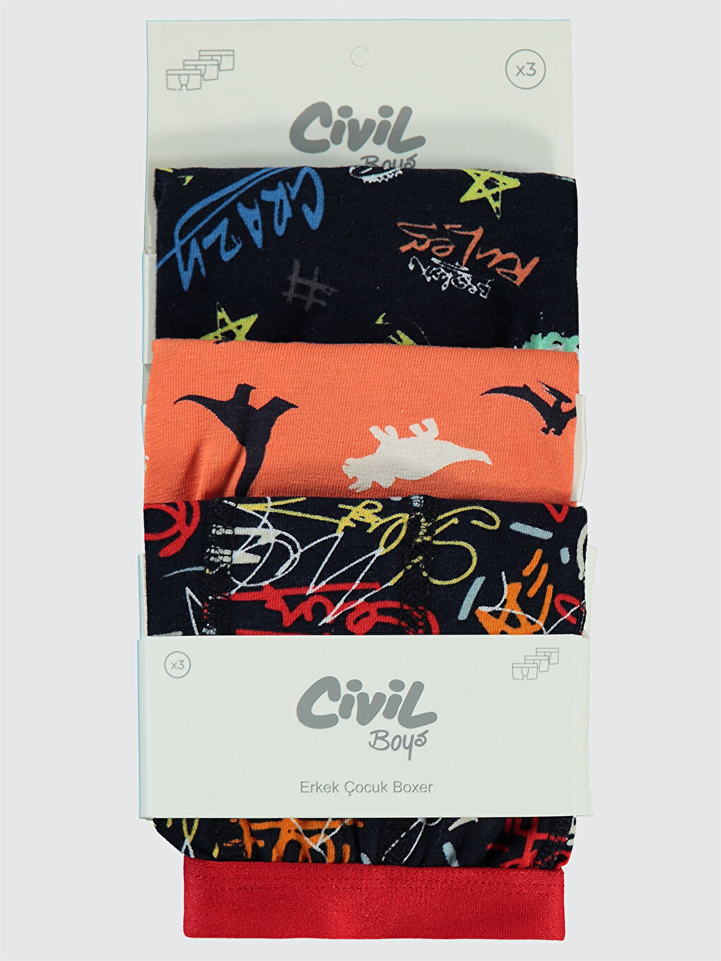 Boys Erkek Çocuk 3'lü Boxer Set 2-10 Yaş Siyah
