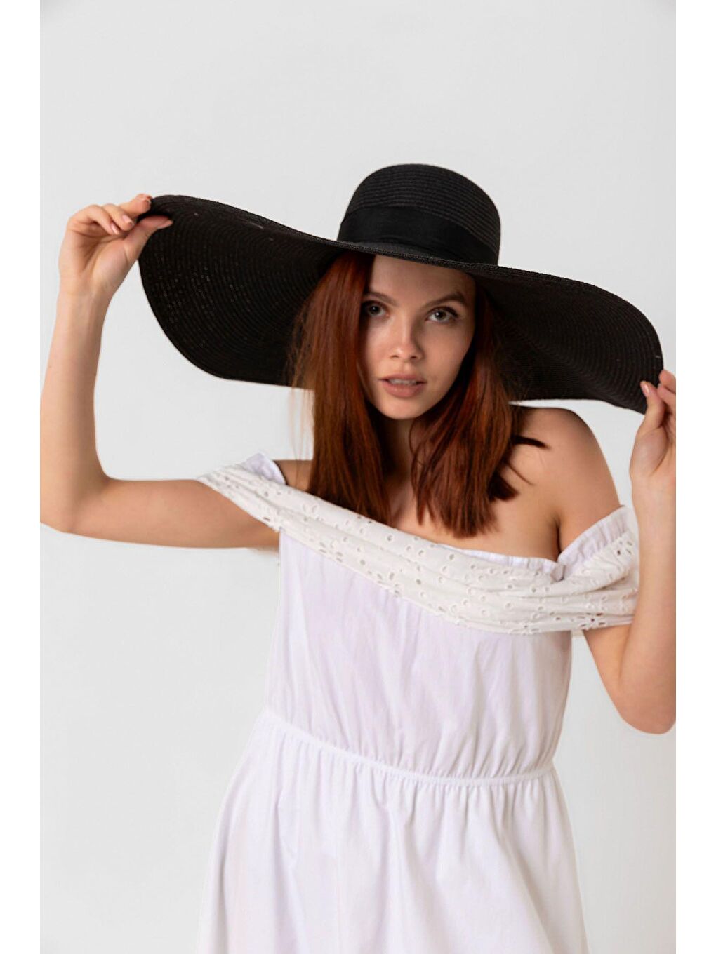 Siyah Kurdelalı Ekstra Geniş Hasır Şapka Hsr2039 Kutulu Gönderim-3