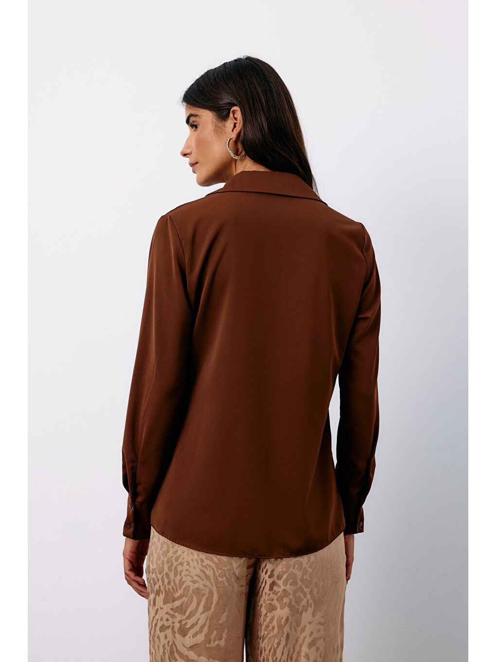 Kahverengi Klasik Düz Gömlek - Kahve-4
