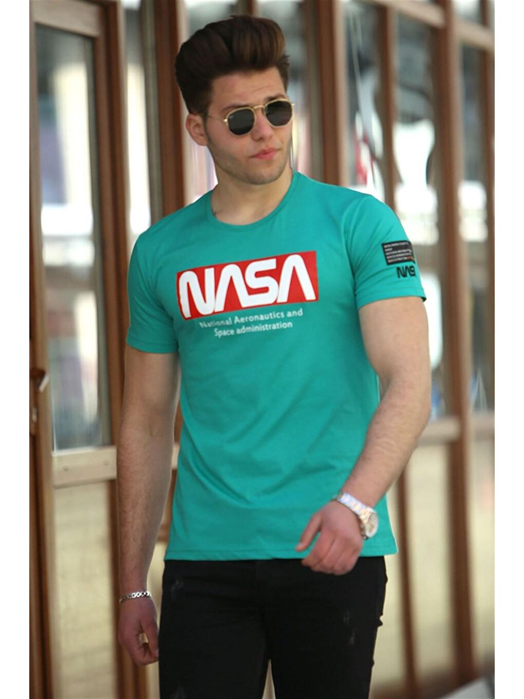 Yeşil Baskılı Erkek Tişört 4526