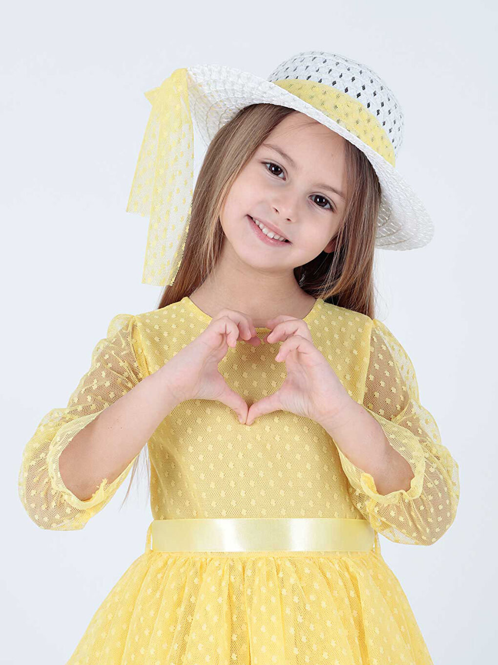 Sarı Kız Çocuk Şapkalı Ve Tül Dantel Abiye Elbise LC2228-2