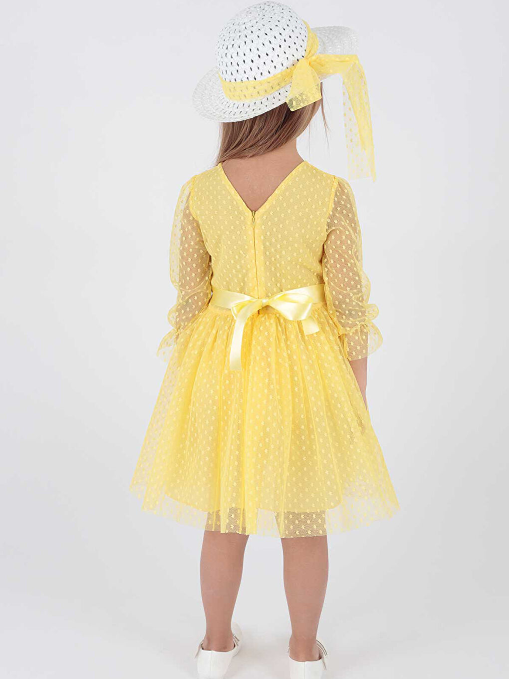 Sarı Kız Çocuk Şapkalı Ve Tül Dantel Abiye Elbise LC2228-5