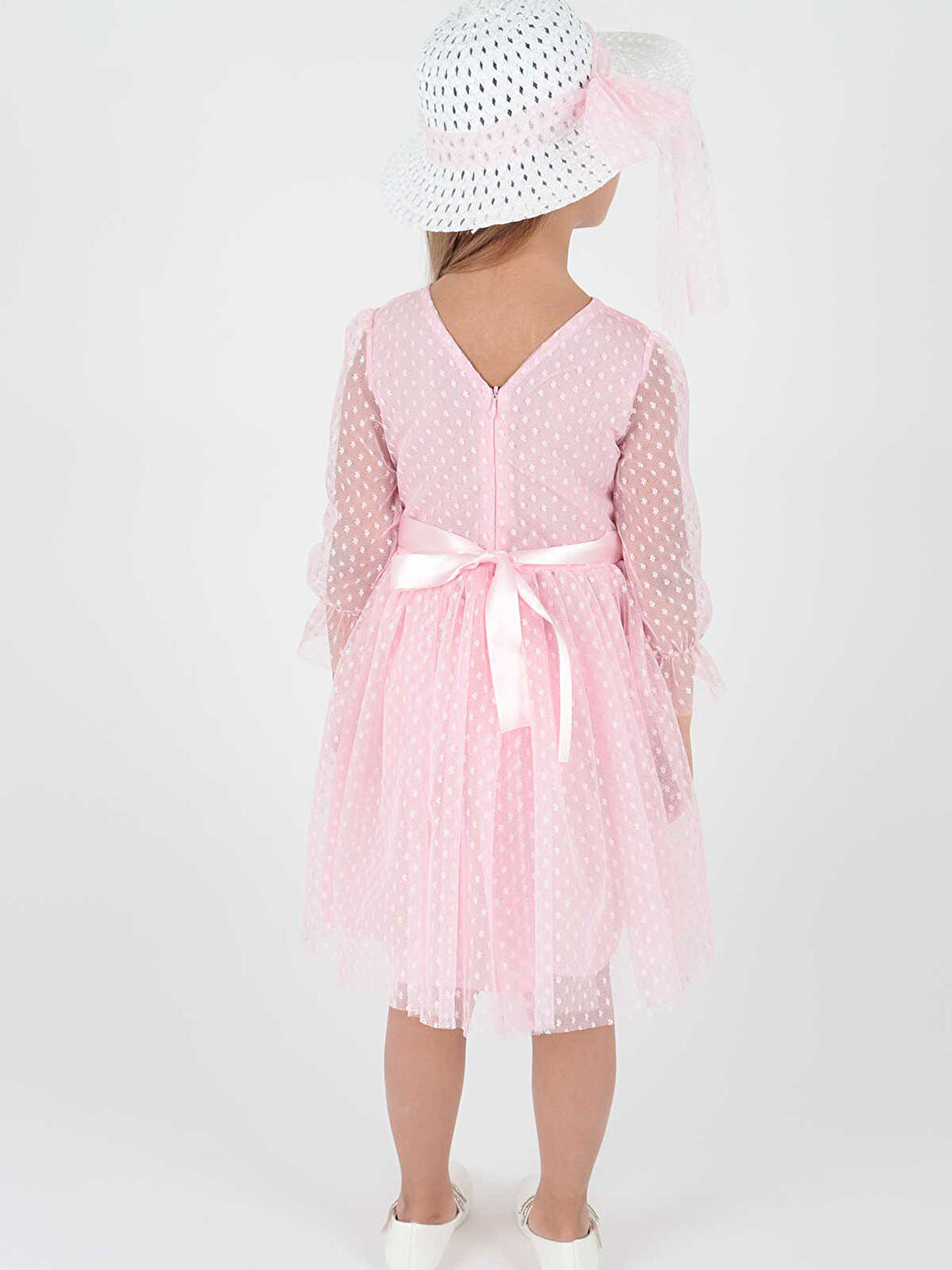 Pembe Kız Çocuk Şapkalı Ve Tül Dantel Abiye Elbise LC2228-4