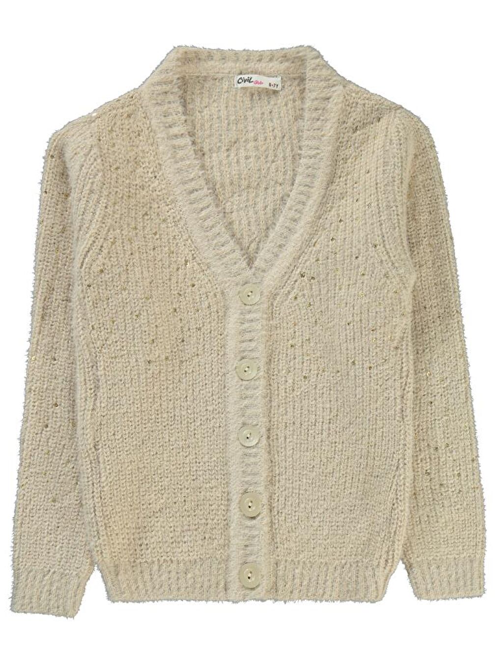 Bej Girls Pul Nakışlı 6-9 Yaş Hırka-1