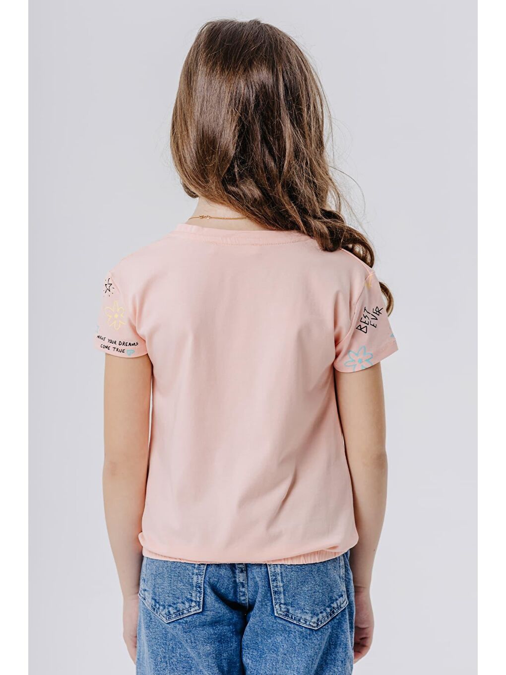 Pembe Kız Çocuk Tişört Renkli Yazı Baskılı Rüya Temalı Somon (5-10 Yaş)-2