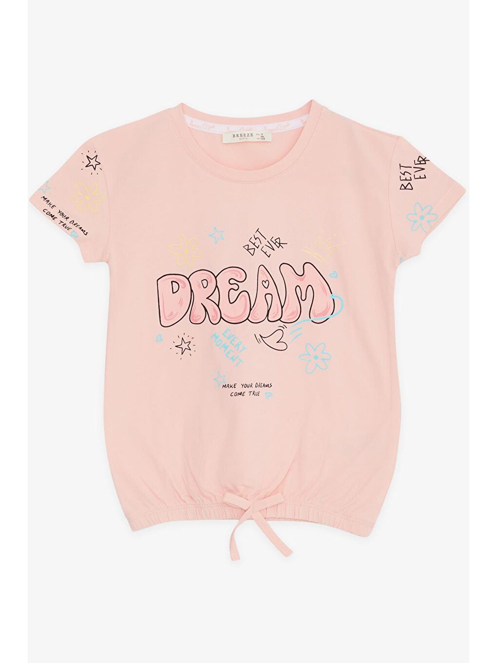 Pembe Kız Çocuk Tişört Renkli Yazı Baskılı Rüya Temalı Somon (5-10 Yaş)-3