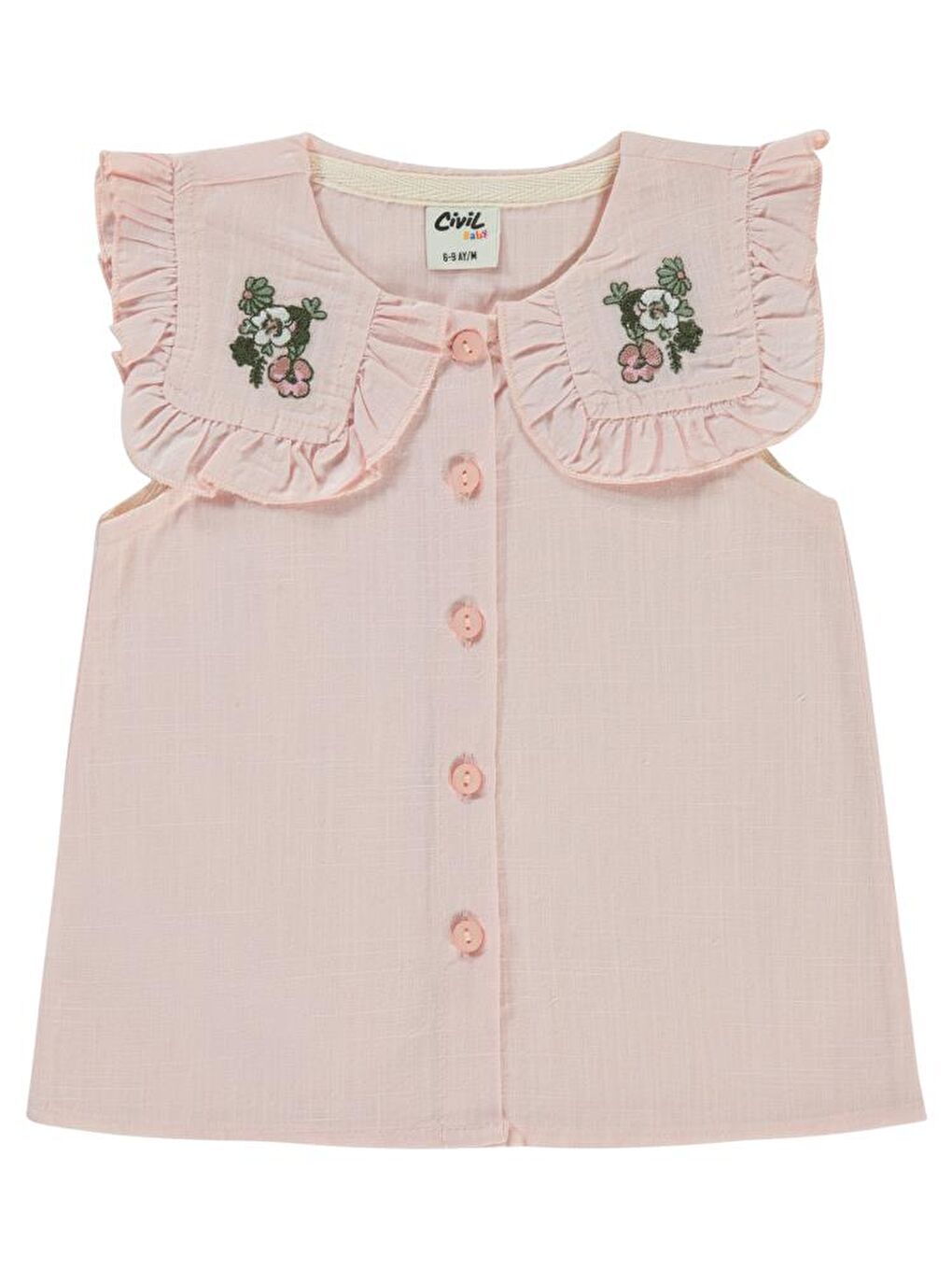 Pembe Baby Çiçek Nakışlı 6-18 Ay Gömlek-1