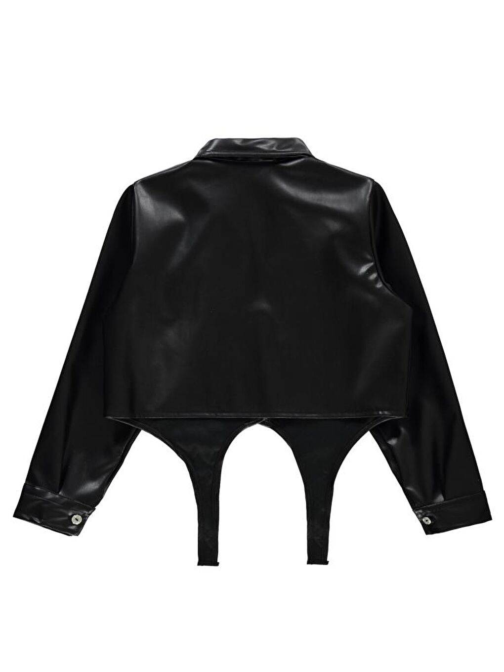 Siyah Girls Önü Bağlamalı Deri 6-9 Yaş Gömlek