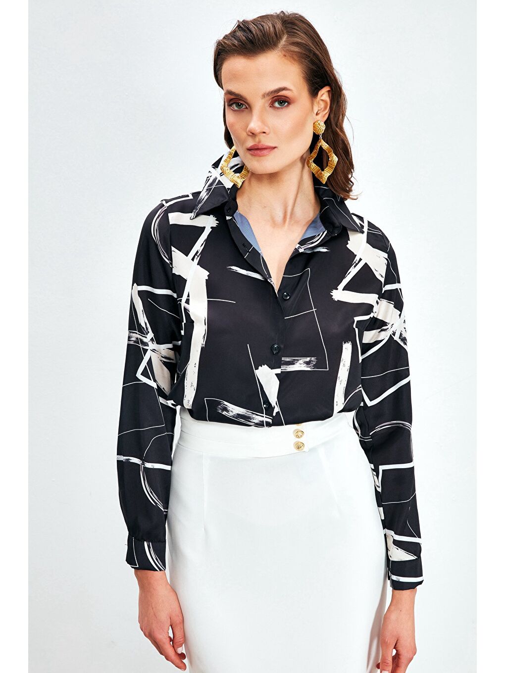 Yırtmaçlı Salaş Gömlek - Siyah-1