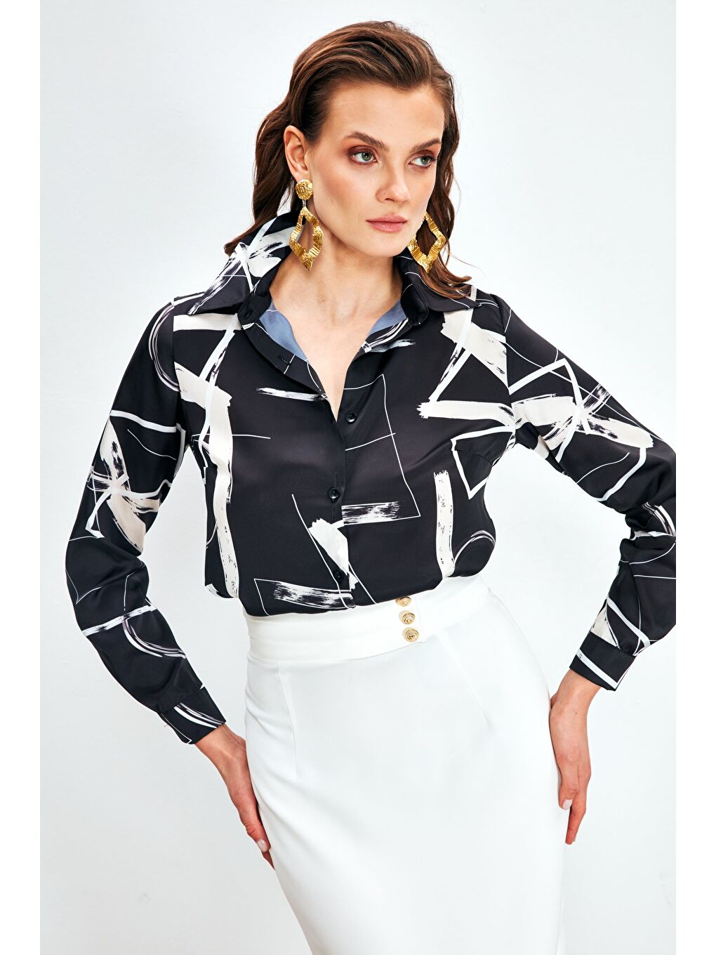 Yırtmaçlı Salaş Gömlek - Siyah-2