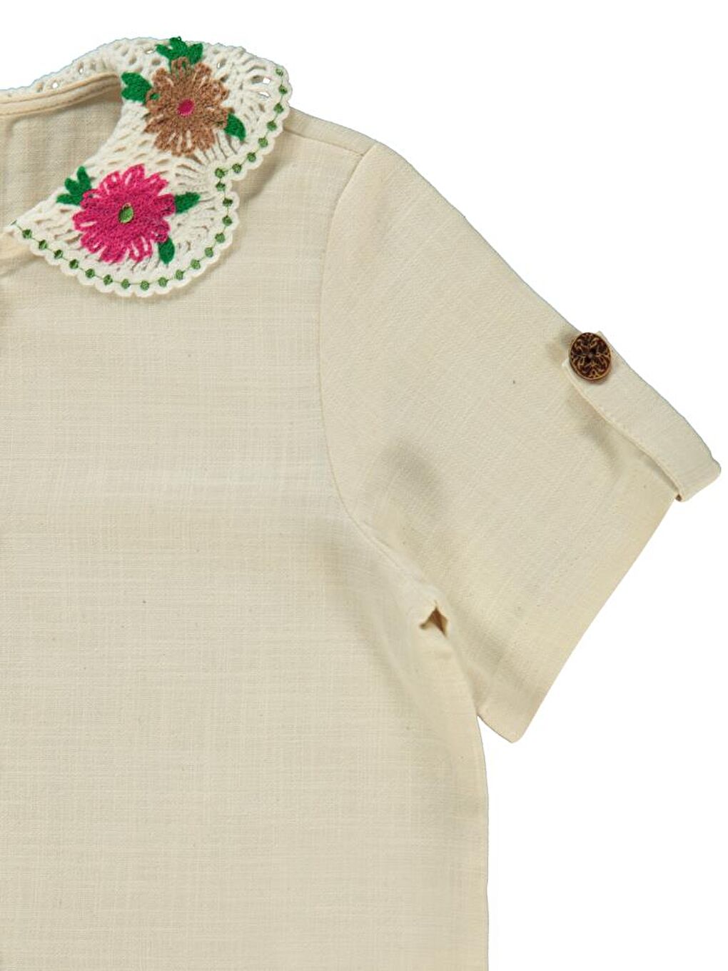 Ekru Girls Yaka Aksesuarlı 10-13 Yaş Gömlek-1
