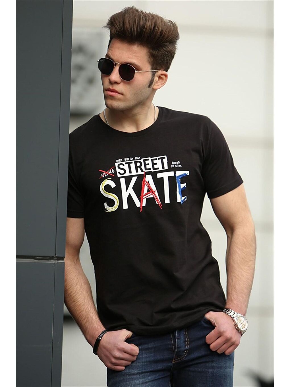 Siyah Baskılı Erkek Tişört 4548