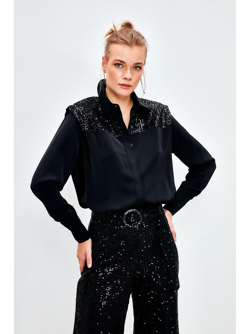 Vatkalı Salaş Gömlek - Siyah-2