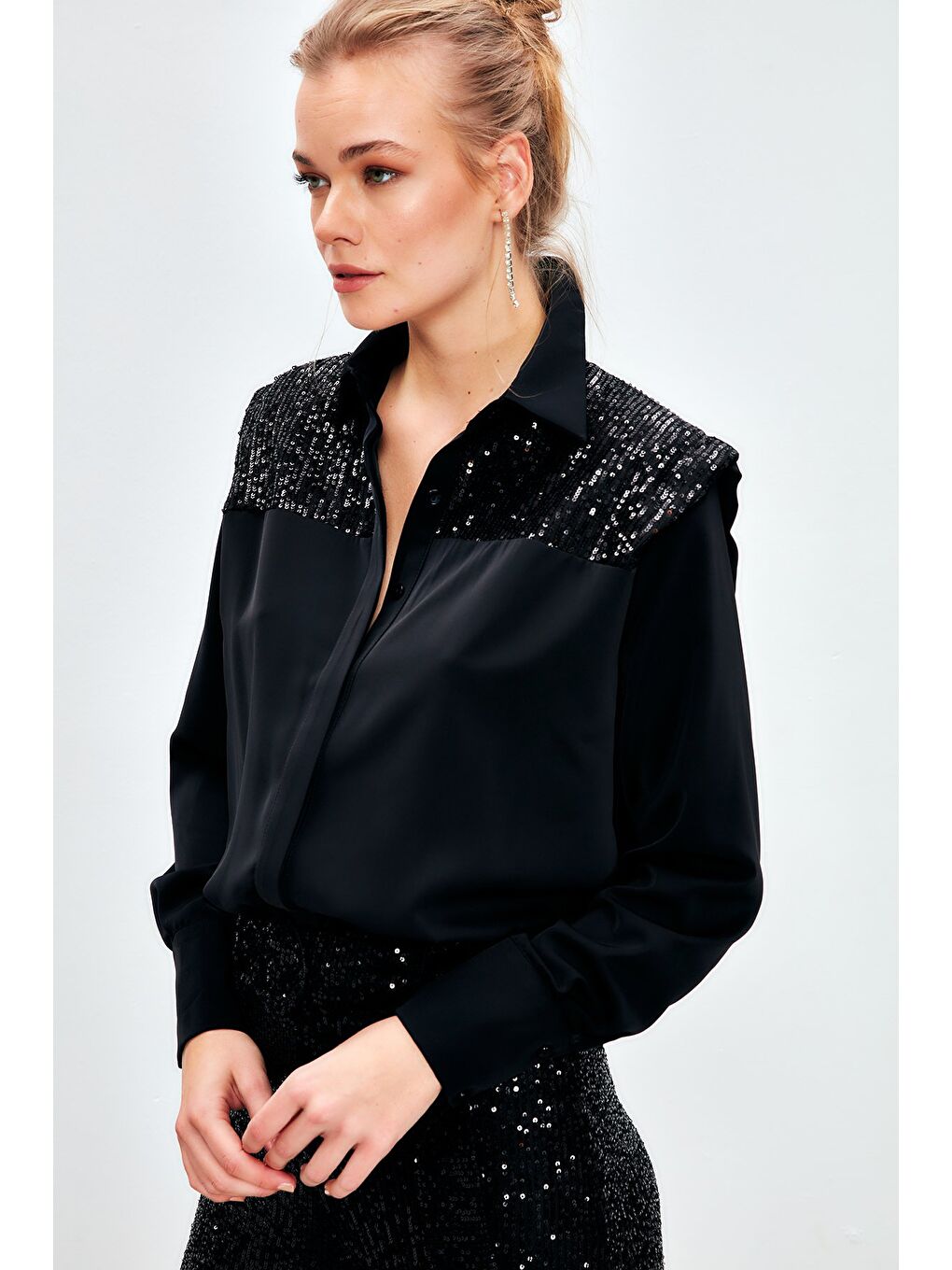 Vatkalı Salaş Gömlek - Siyah-3