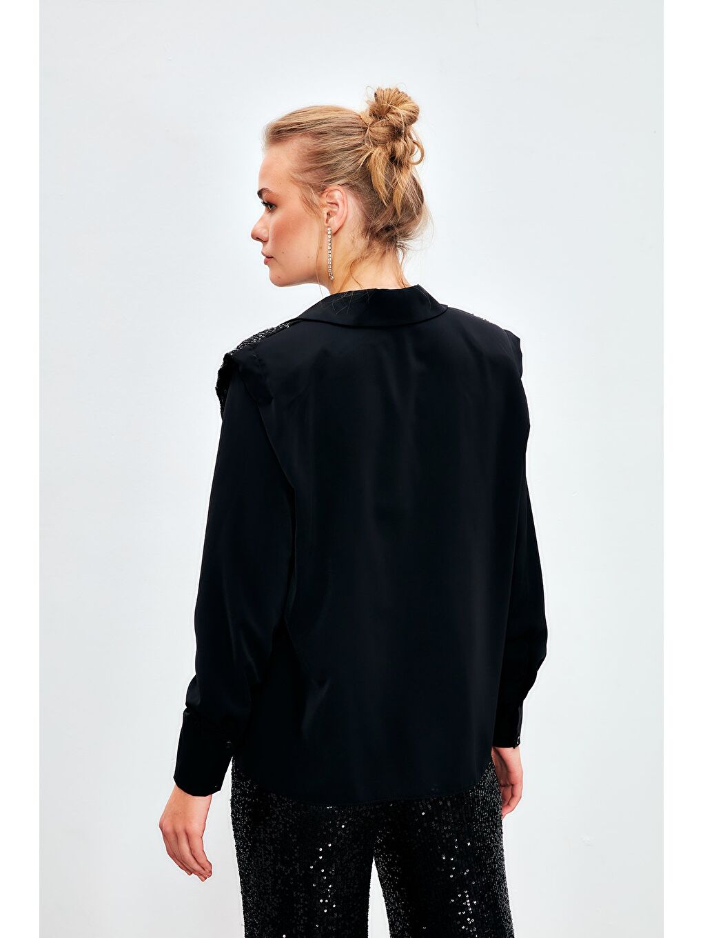 Vatkalı Salaş Gömlek - Siyah-4