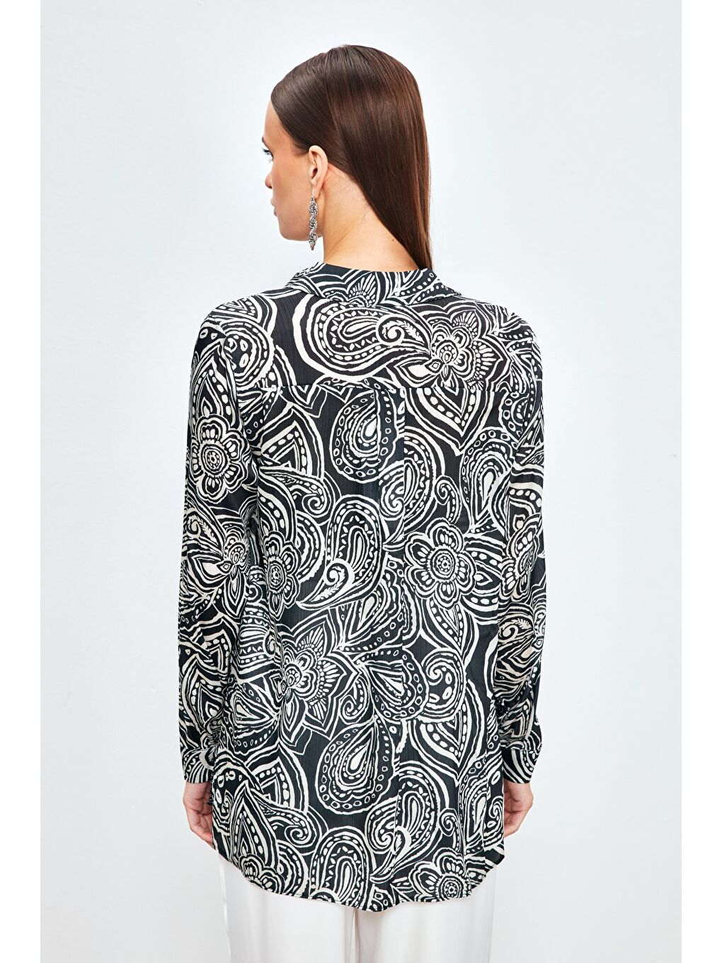 Desenli Düz Gömlek - Siyah-5