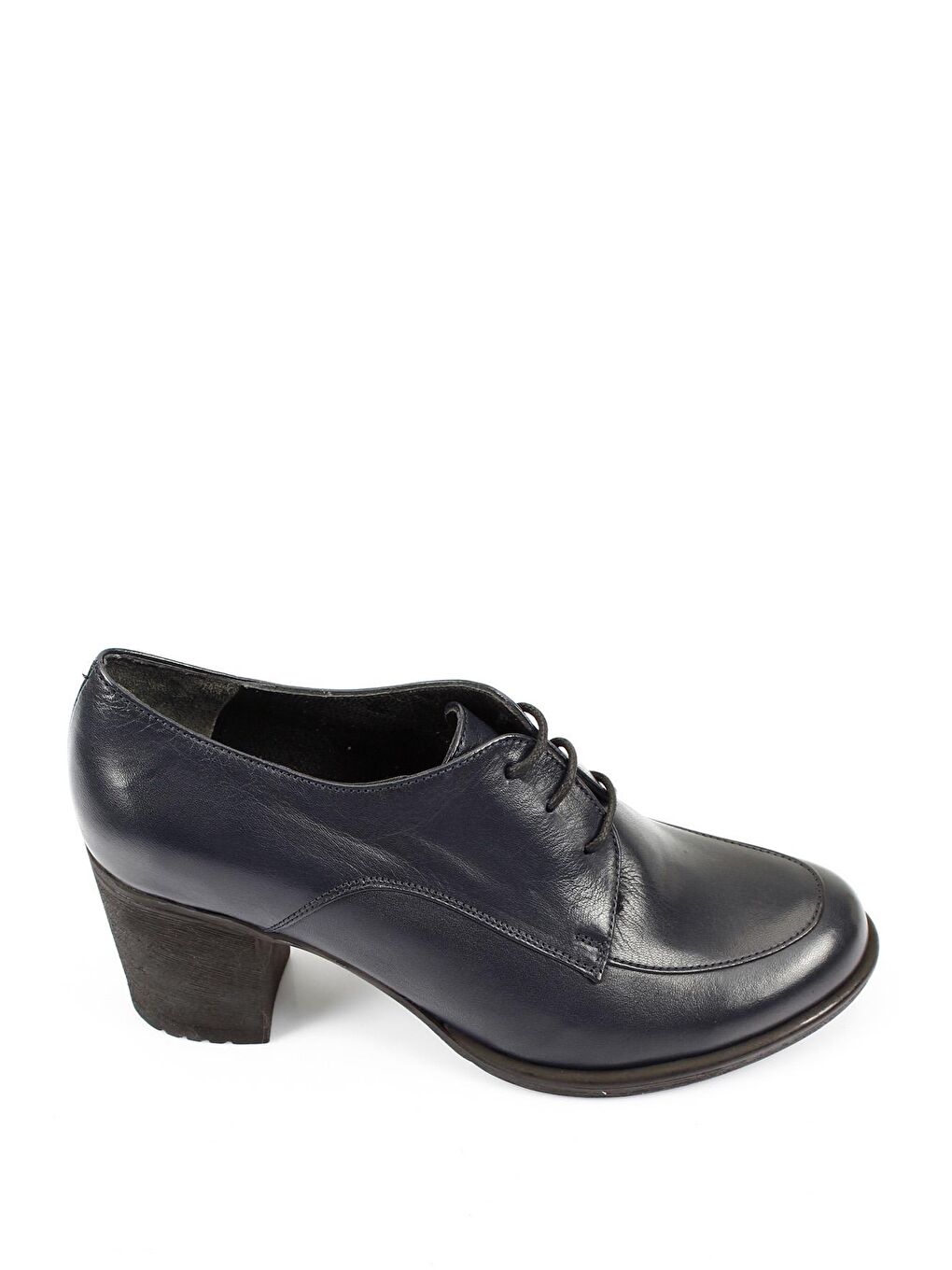 Lacivert LACİVERT  Hakiki Deri Yuvarlak Burun Kalın Orta Topuklu Kauçuk Taban Bağcıklı Kadın Ayakkabı 24071-3