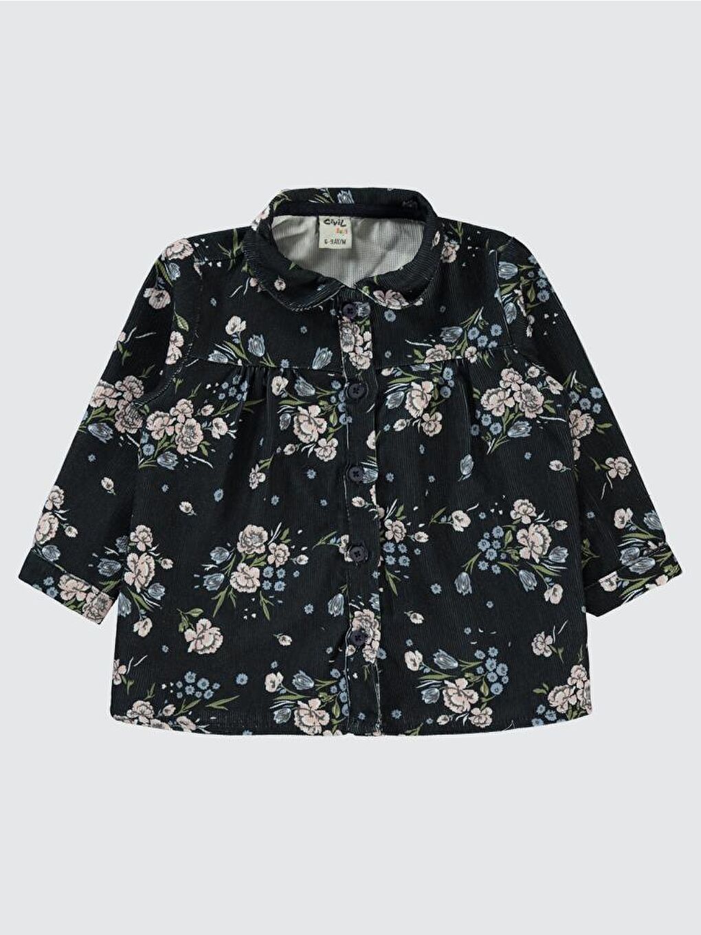 Lacivert Baby Çiçek Empirmeli 6-18 Ay Gömlek