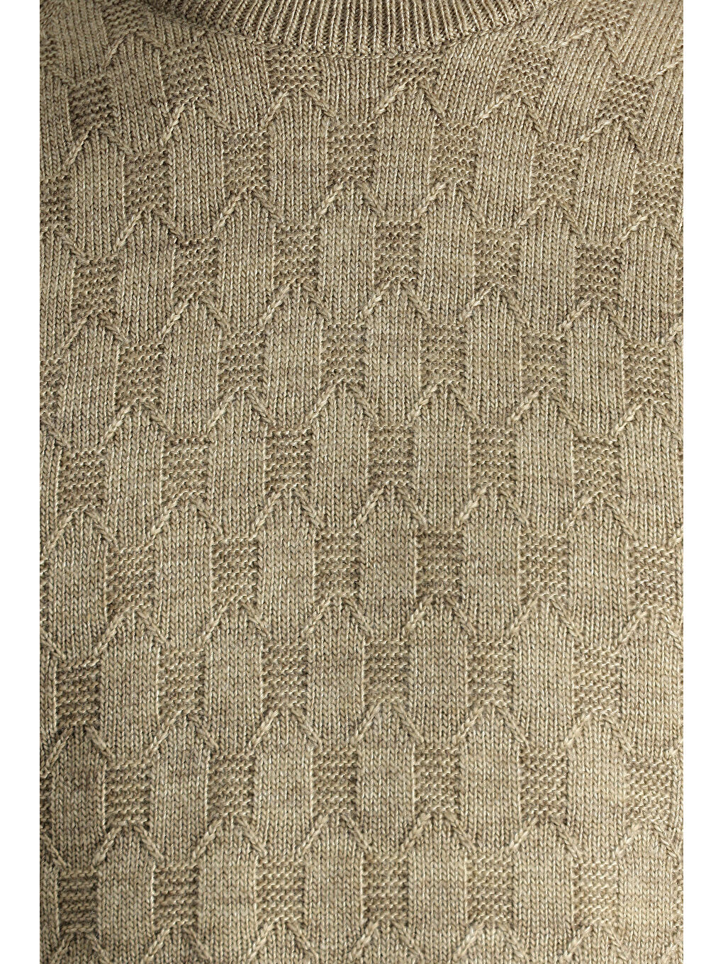 Bej Bisiklet Yaka Regular Fit Desenli Triko Kazak-3