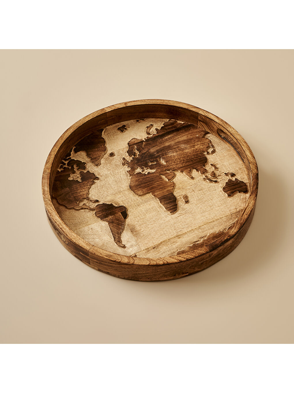 Bej Tina Mango Ağacı Dekoratif Tepsi Naturel (45x5x45 cm)