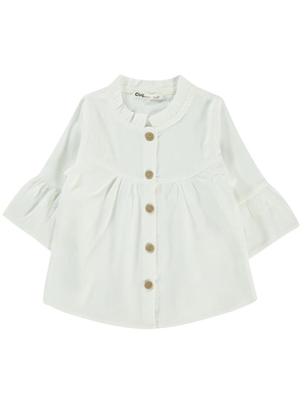 Beyaz Girls Valon Kol 2-5 Yaş Gömlek