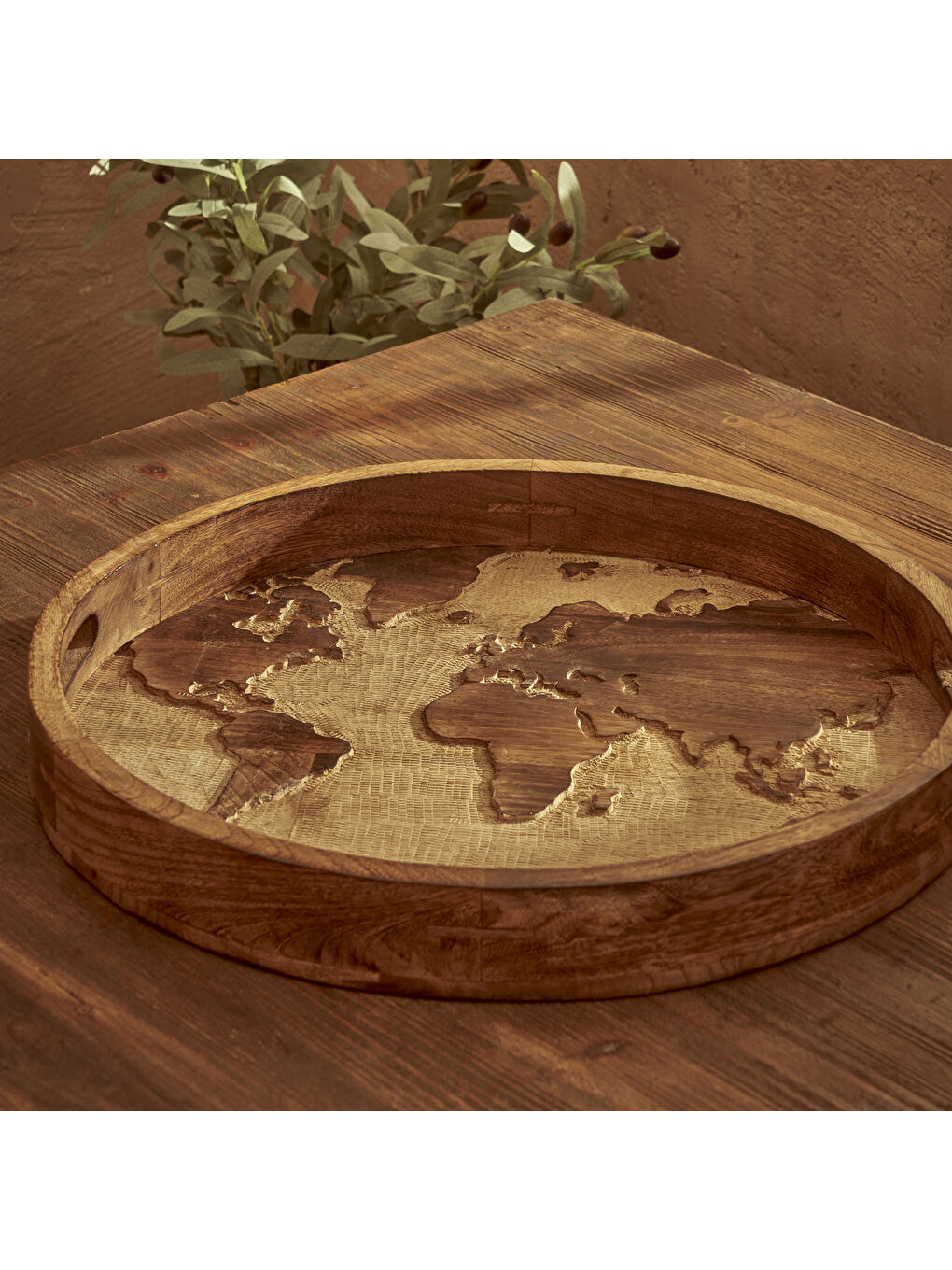 Bej Tina Mango Ağacı Dekoratif Tepsi Naturel (45x5x45 cm)-4