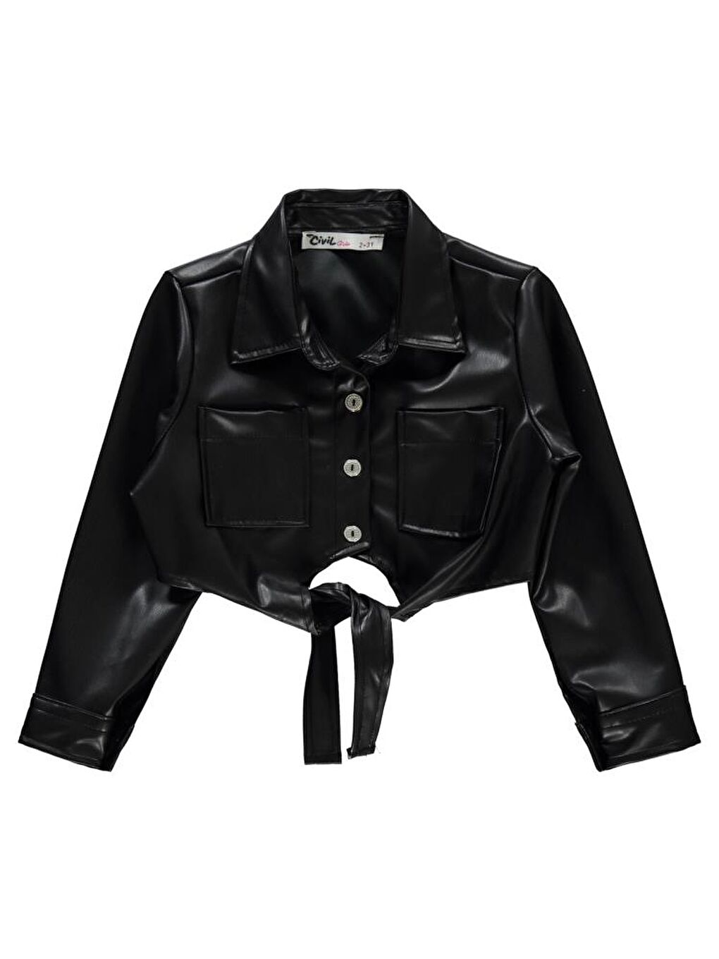 Siyah Girls Önü Bağlamalı Deri 2-5 Yaş Gömlek