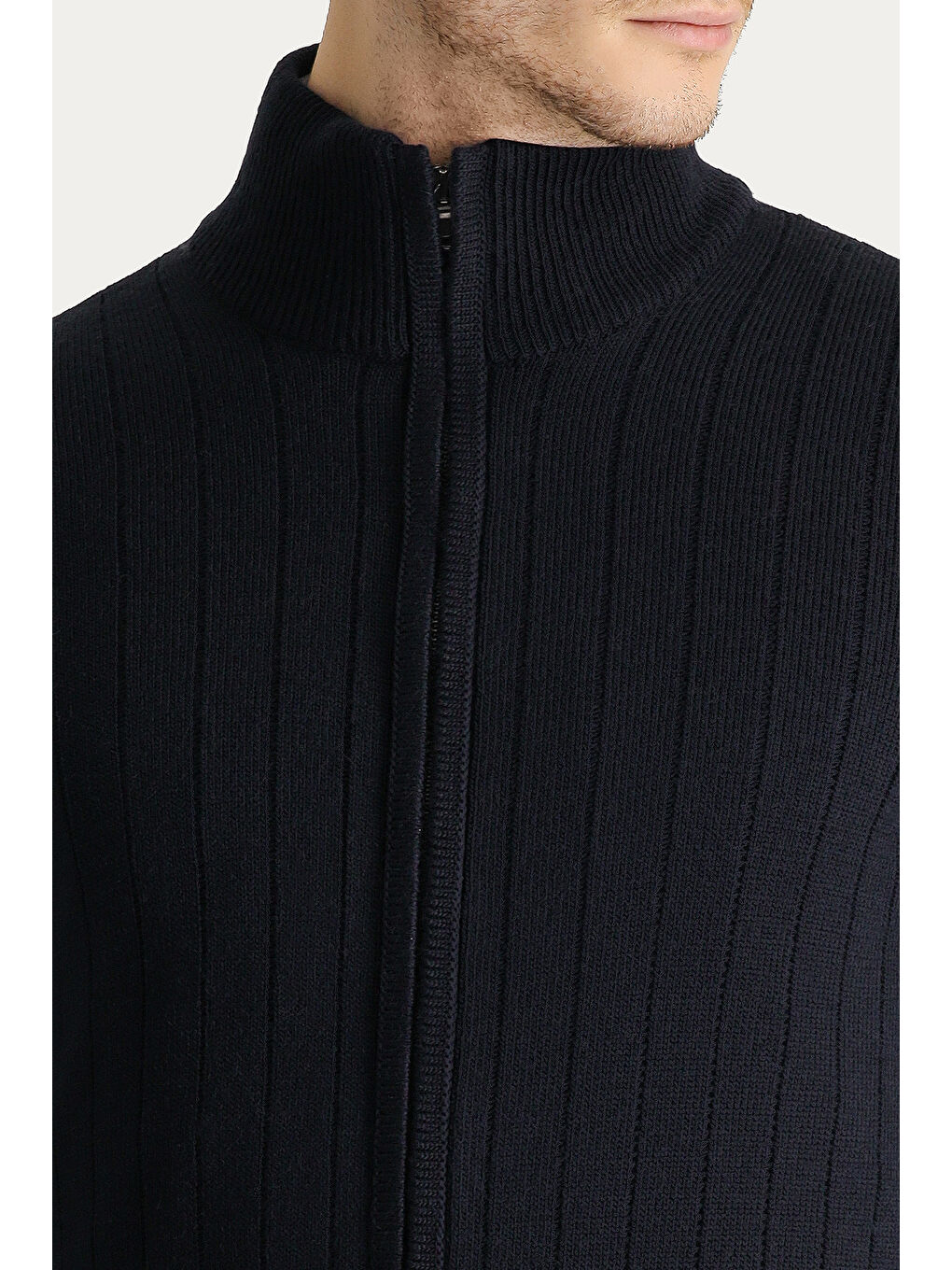 Lacivert Fermuarlı Triko Hırka-4