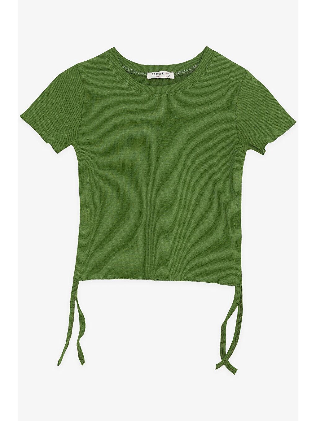 Kız Çocuk Tişört Yanları Büzgülü Haki Yeşil (8-14 Yaş)-3