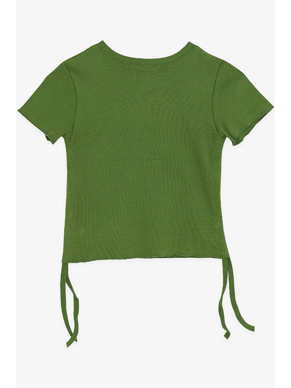 Kız Çocuk Tişört Yanları Büzgülü Haki Yeşil (8-14 Yaş)-4