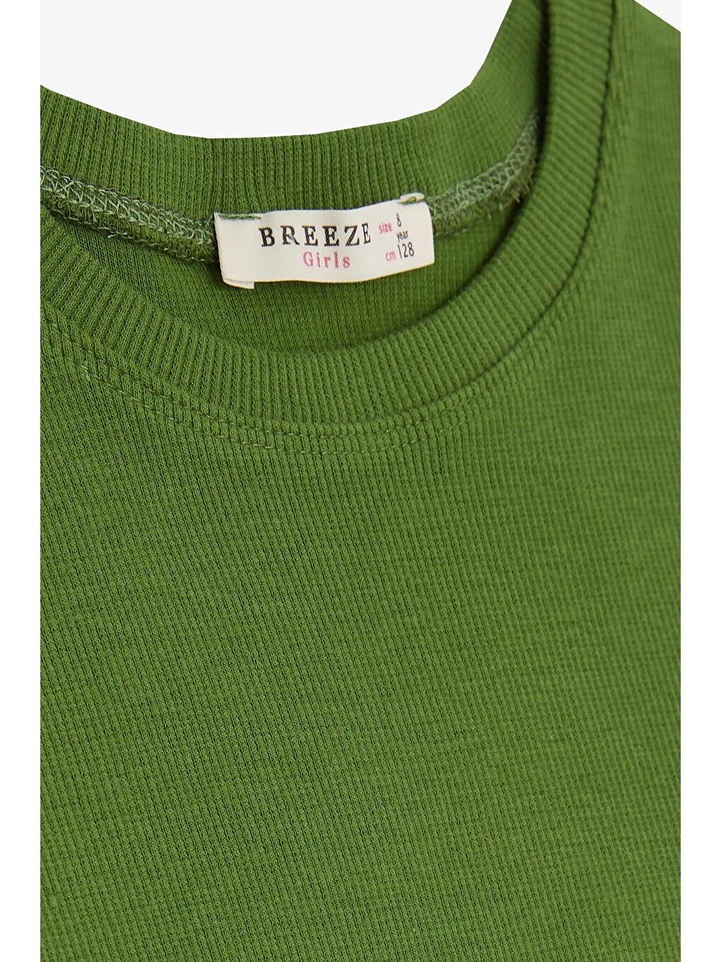 Kız Çocuk Tişört Yanları Büzgülü Haki Yeşil (8-14 Yaş)-5