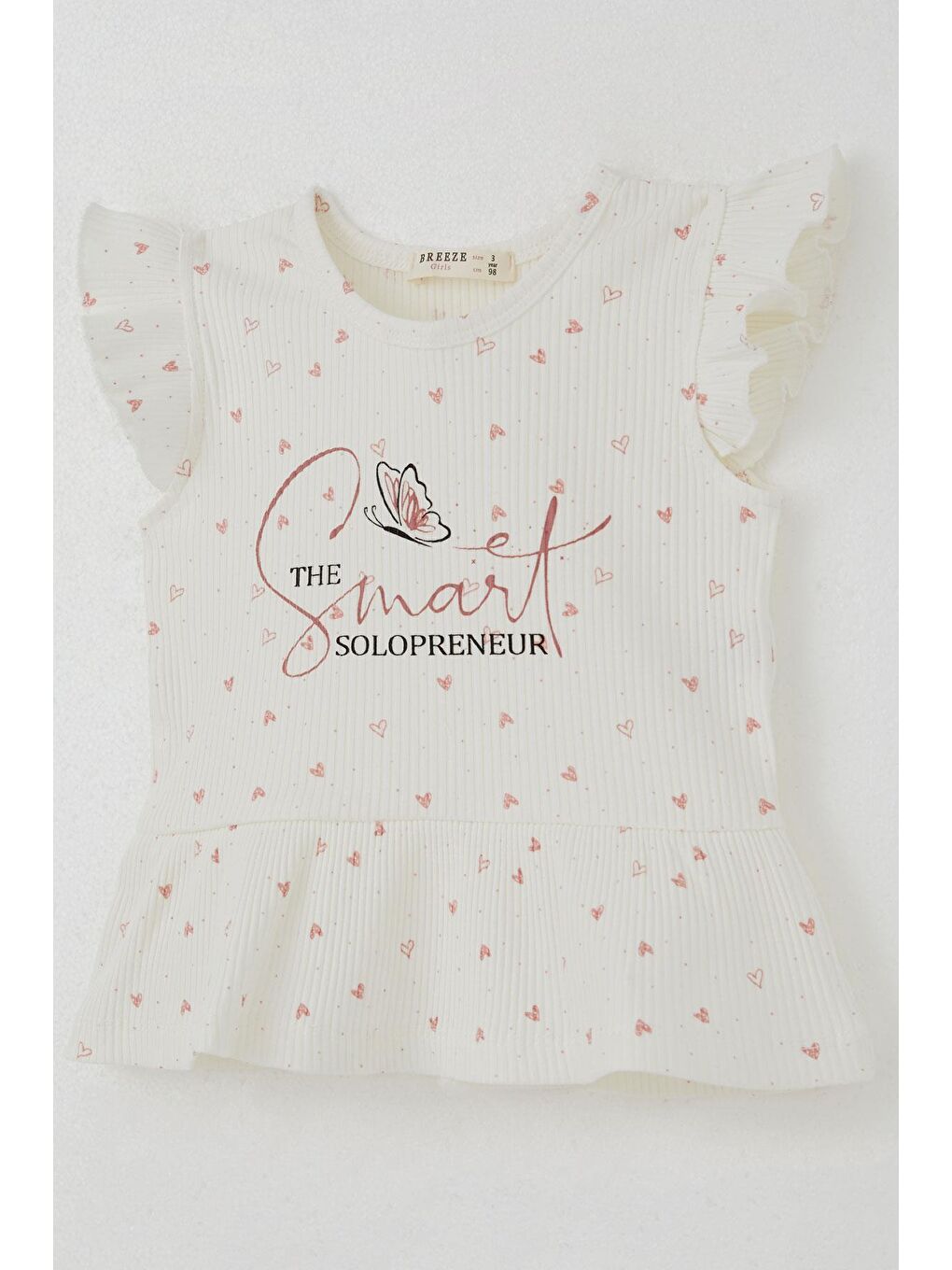 Kız Çocuk Taytlı Takım Minik Kalpler Desenli Yazı Baskılı Fırfırlı Ekru (2-6 Yaş)-8