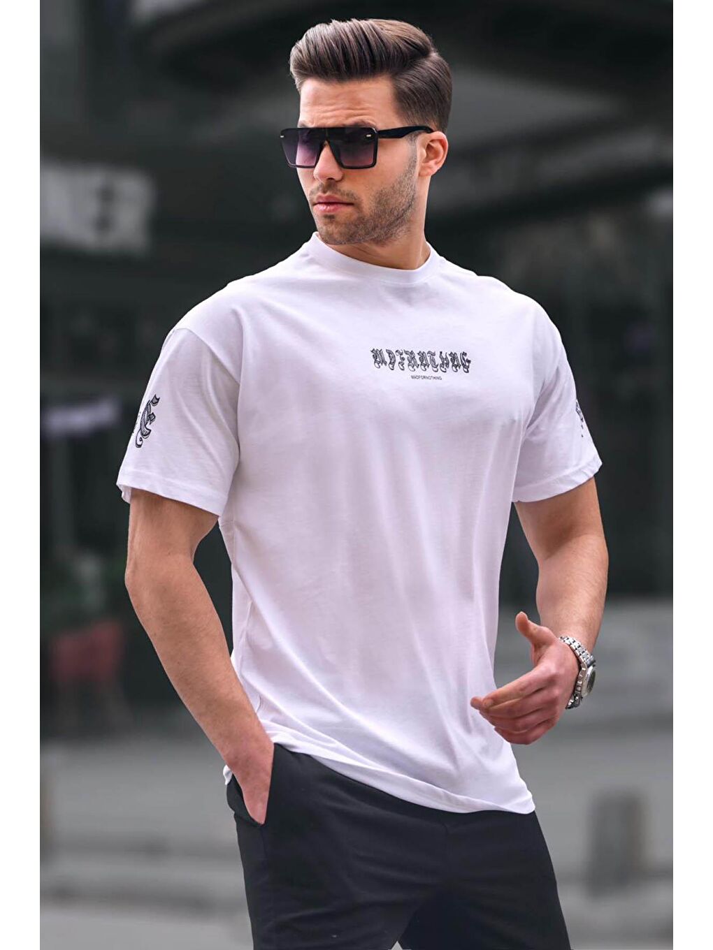 Beyaz Bisiklet Yaka Erkek %100 Pamuk Tişört 6112