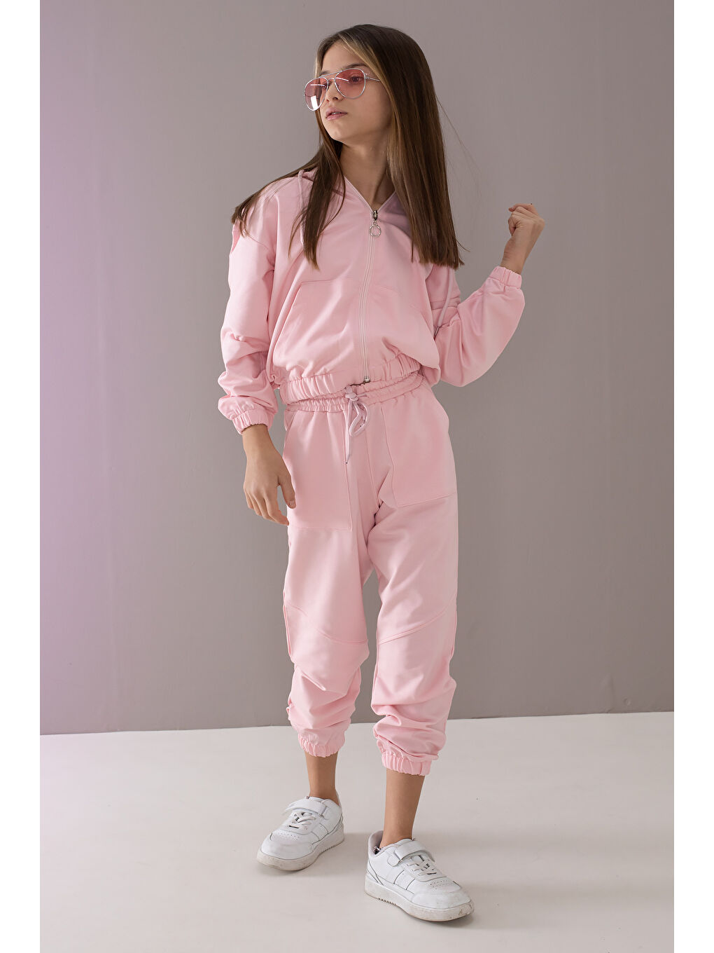 Pembe Basic Kapüşonlu Hırkalı Kız Çocuk Eşofman Takımı 19768