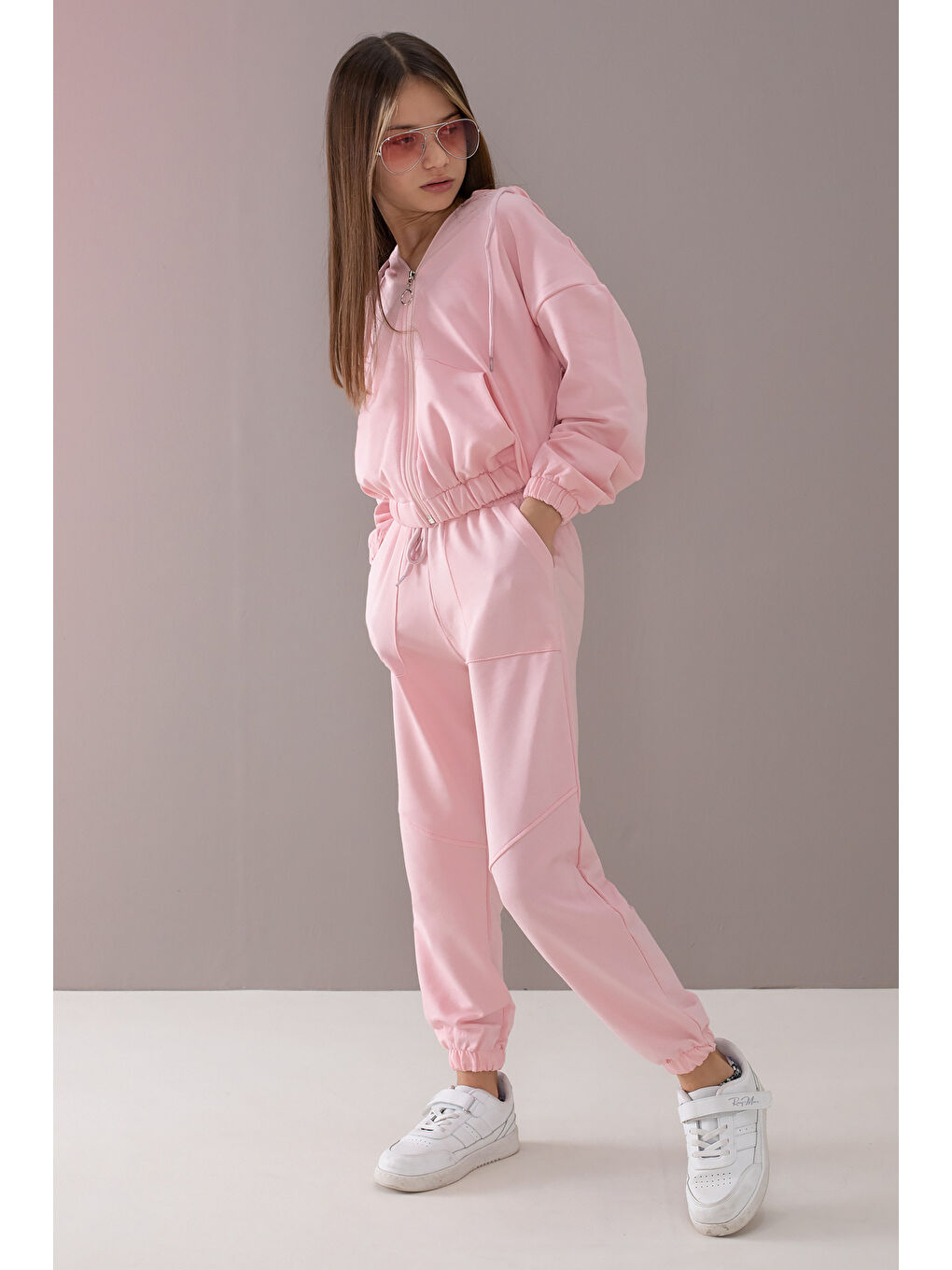Pembe Basic Kapüşonlu Hırkalı Kız Çocuk Eşofman Takımı 19768-1